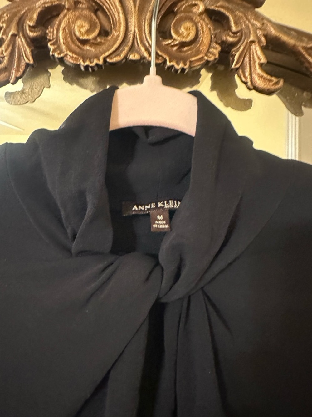Anne Klein Black Twist Front Design Top w/ to the elbow sleeves.
